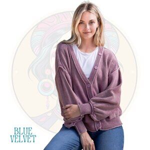 4V BLUE VELVET Washed Knit Button Up Cardigan in Mauve